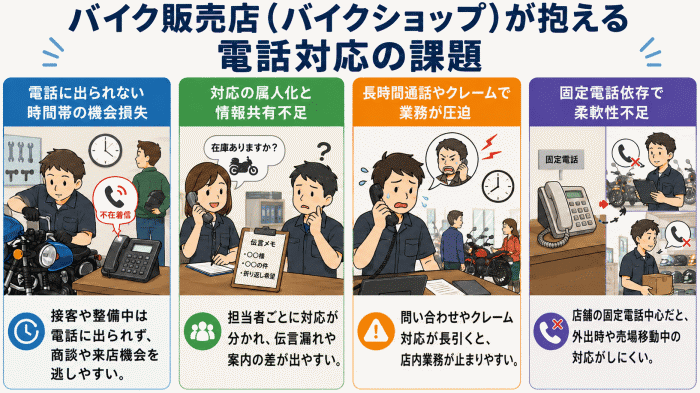 バイク販売店(バイクショップ)が抱える電話対応の課題と解決策