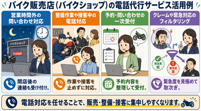 電話代行サービスの活用例「バイク販売店(バイクショップ)」
