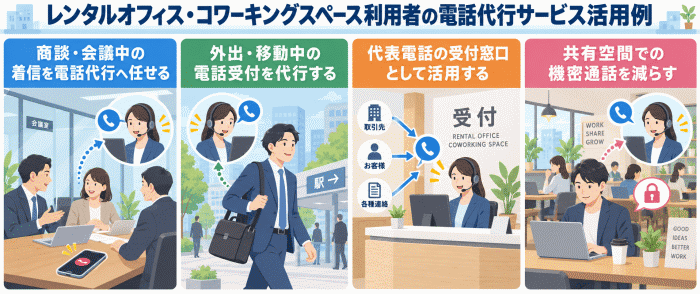 レンタルオフィス・コワーキングスペース利用者の電話代行サービス活用例