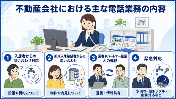 不動産会社における主な電話業務の内容