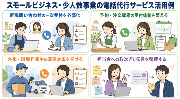 スモールビジネス・少人数事業の電話代行サービス活用例
