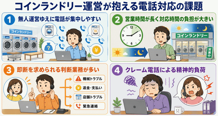 コインランドリー運営で抱える電話対応の課題