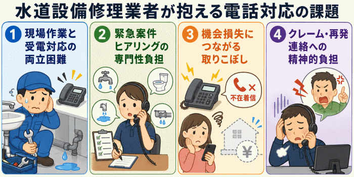 水道設備修理業者が抱える電話対応の課題
