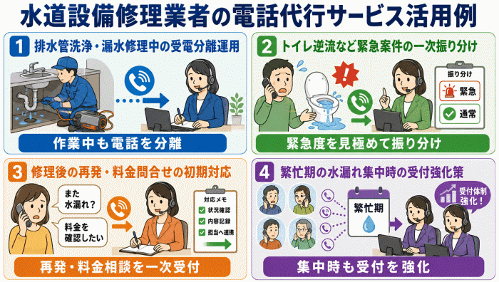 水道設備修理業者の電話代行サービス活用例