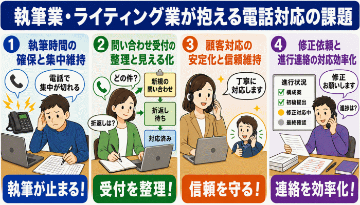 執筆業・ライティング業が抱える電話対応の課題
