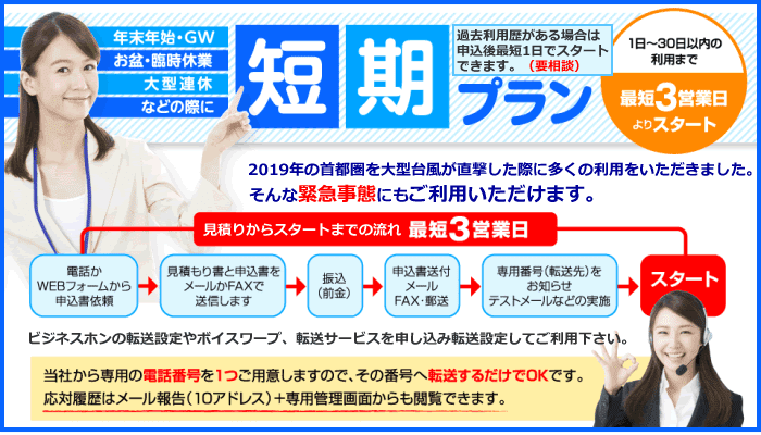 短期間のお得な電話代行格安プラン